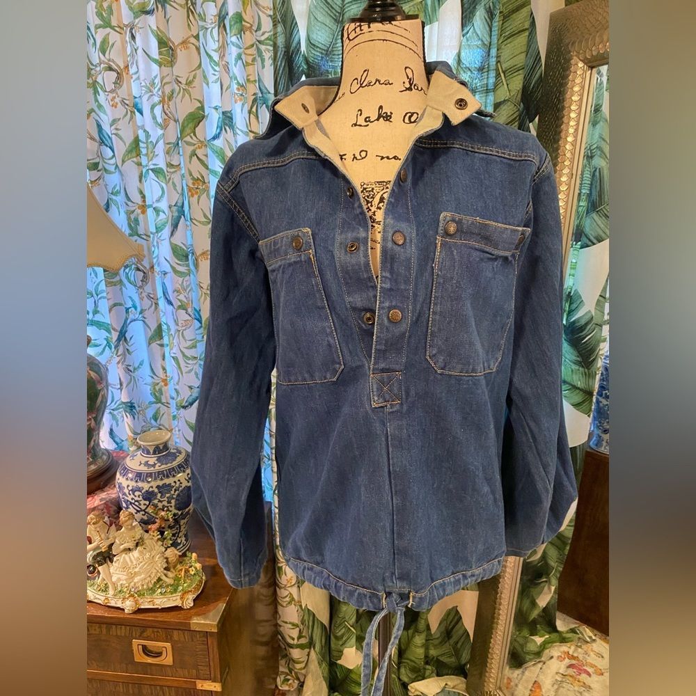 Vtg Denim Collard Top Brittania Jeans Long Sleeve Womens Small